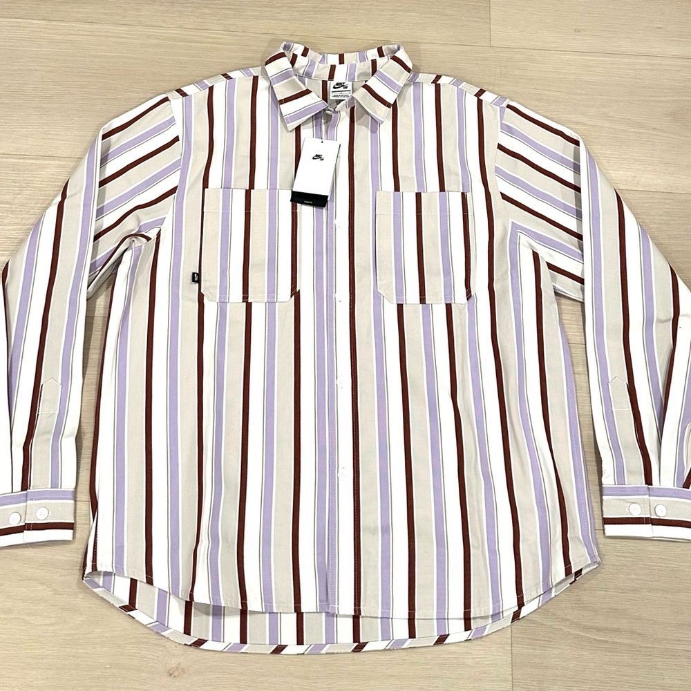Nike SB Skateboard Button Long Sleeve Striped Woven Heavyweight Top Mens Large
